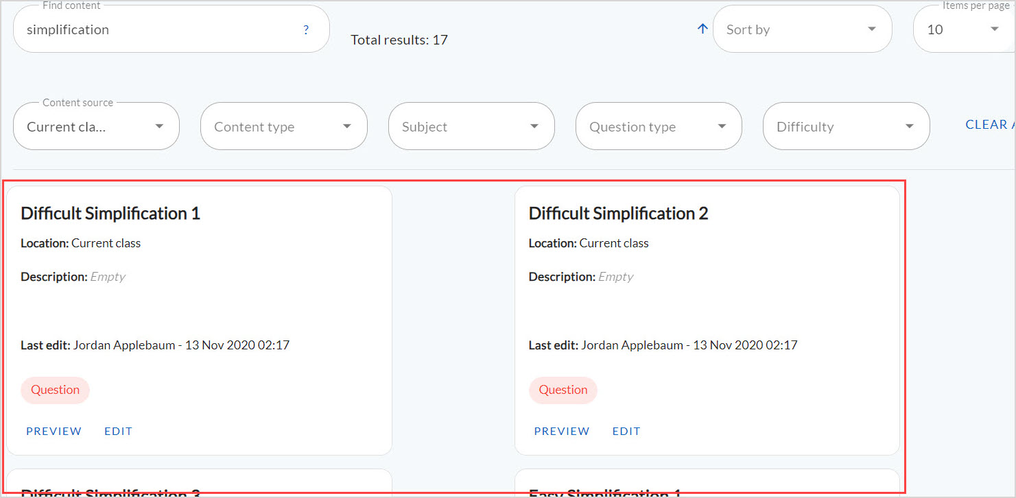 Search results are shown at the bottom of the Content Manager.